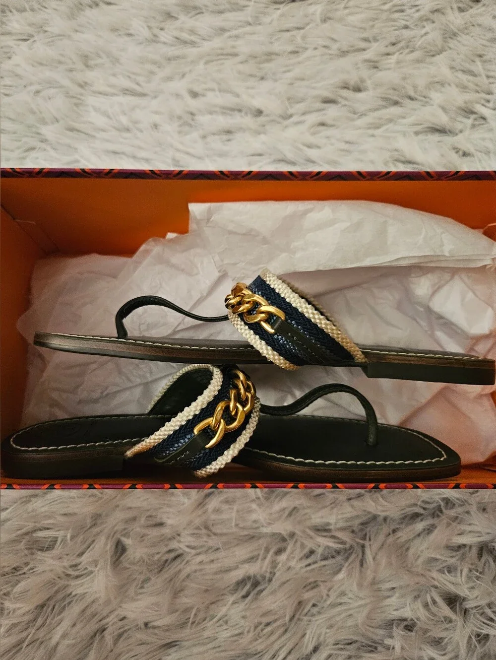 Tory Burch Mini Benton Chain Band Sandals | Size 5.5 | NWT
